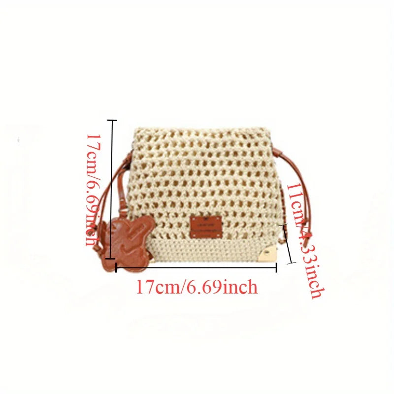 Women's Chic Summer Knit Crossbody Bag with Adjustable Strap  Versatile Commuter Handbag with Polyester Lining