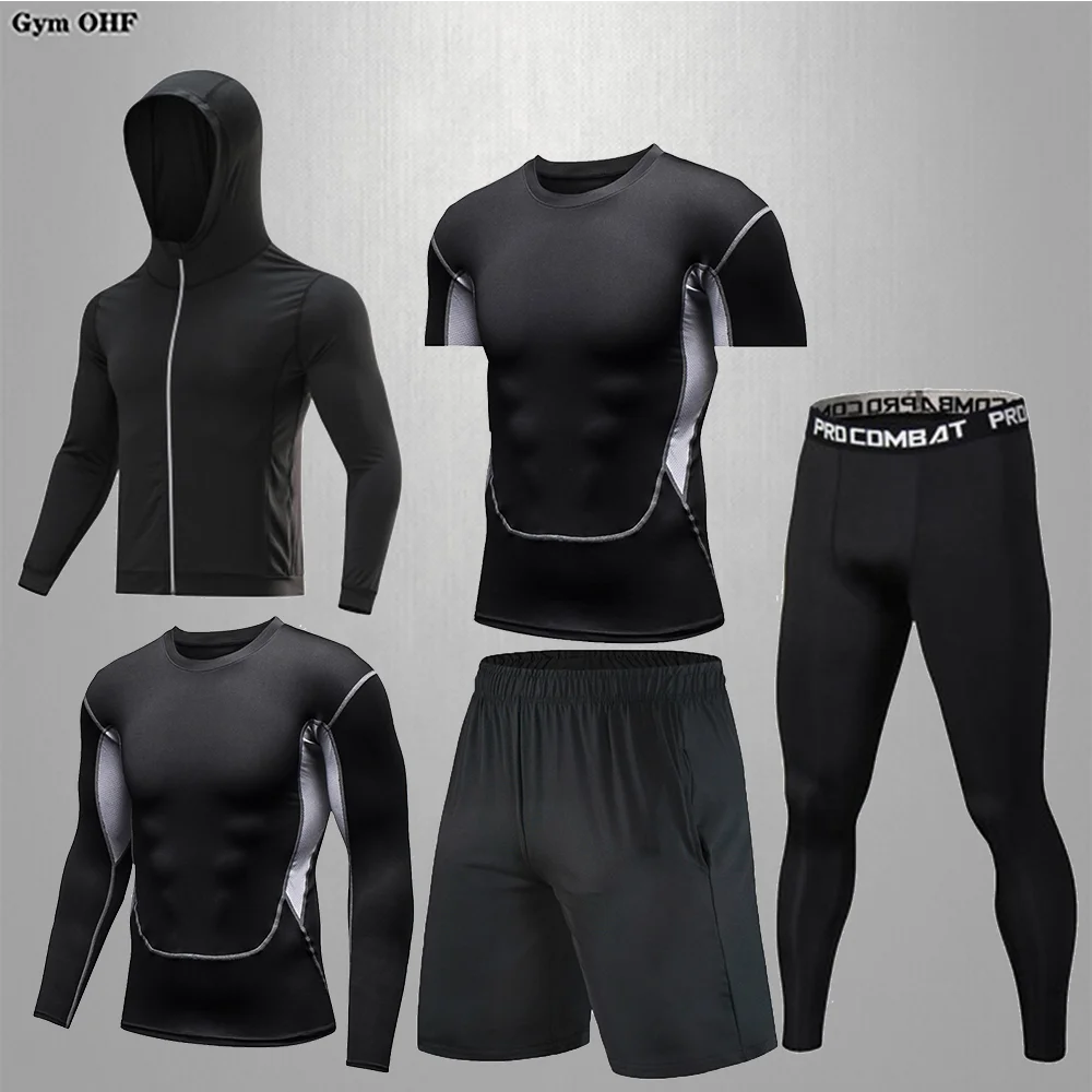 Men's Sports Suit Gym Fitness Compression Sportswear Set Running Jogging Sport Wear Clothes Exercise Rashguard MMA Tracksuit Men
