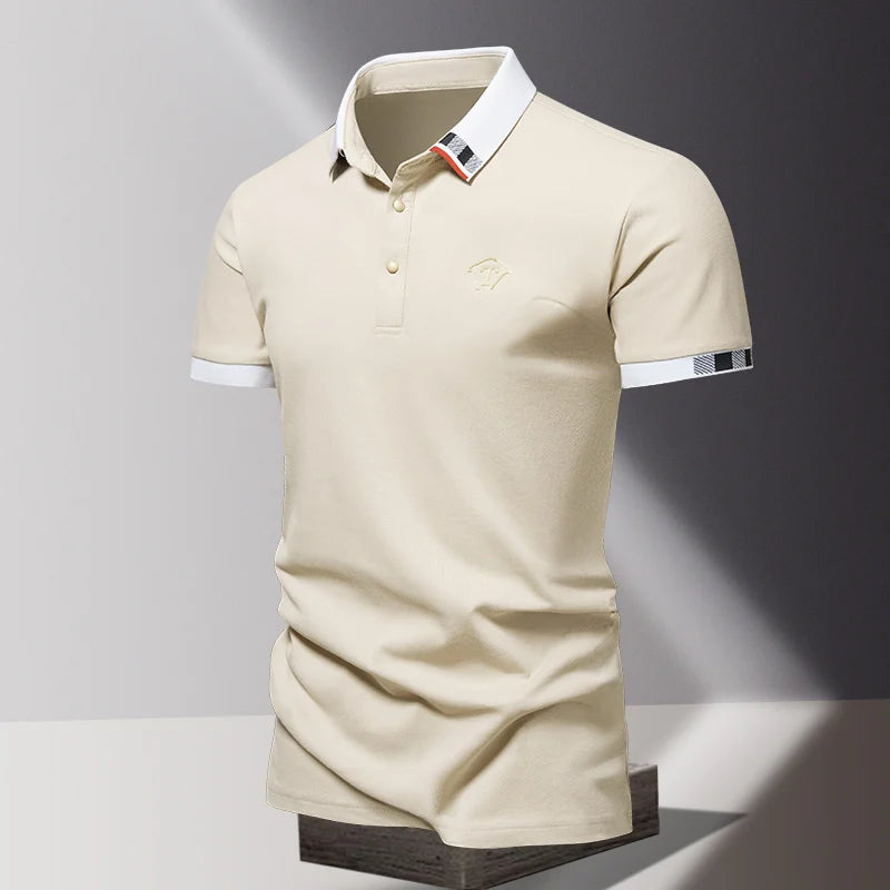 2024 Summer New Men's Pure Cotton Short sleeved T-shirt for Men's High end Casual Lapel Half Sleeved Polo Shirt Men's Top