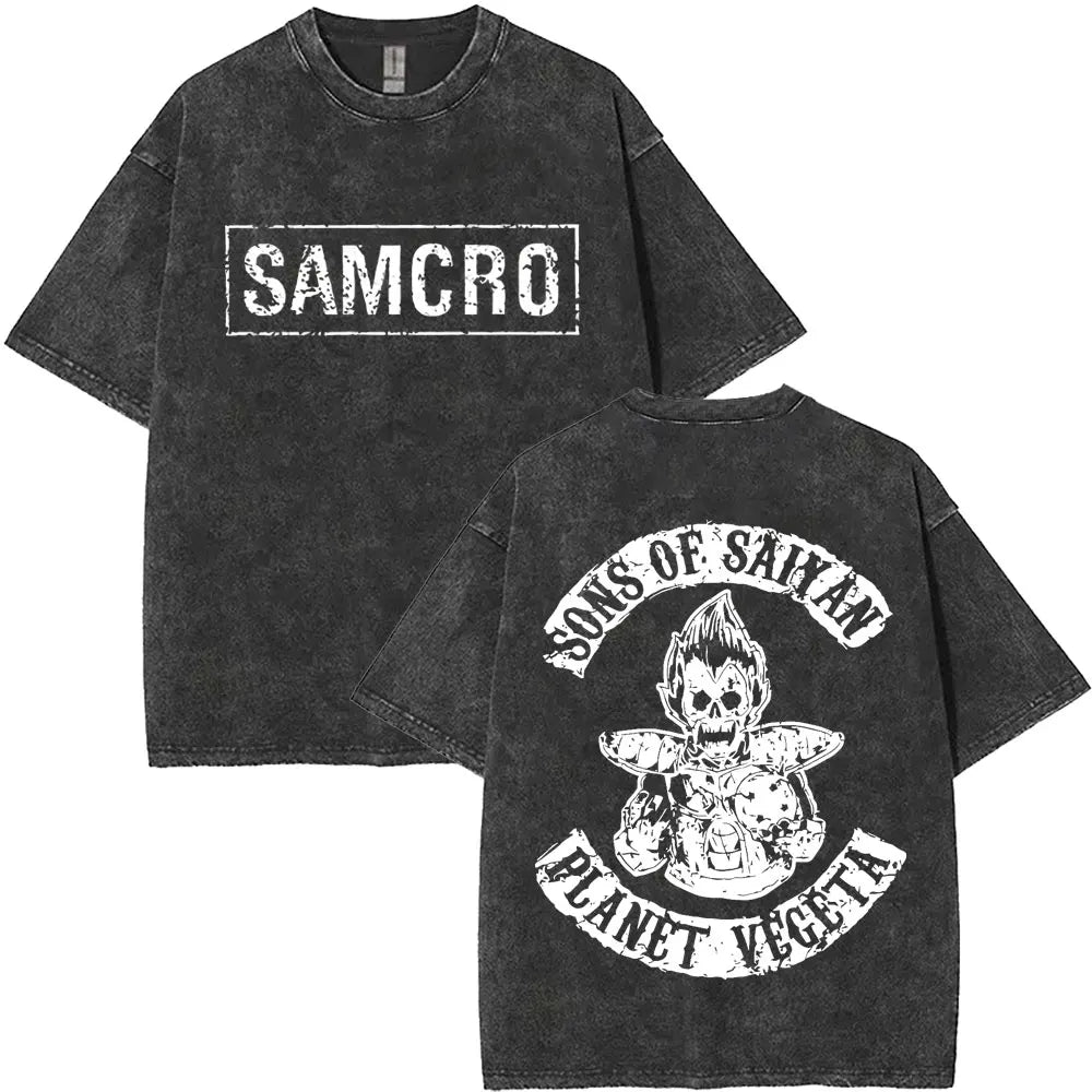Limited Anarchy Son Samcro Vintage Wash T-shirt Men's and Women's Skeleton Hip Hop Rock Casual T-shirt Short Sleeve Top