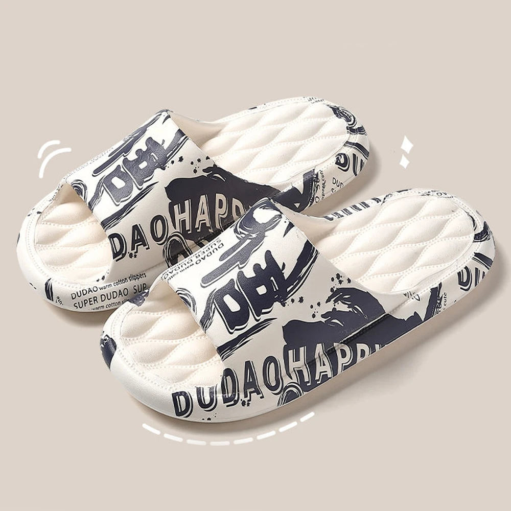 BASATU Men Summer Slippers Beach Sandals Flip Flop Printing Thick Soled Boys Girls Unisex Home Bath Shoe Large Size 46-47