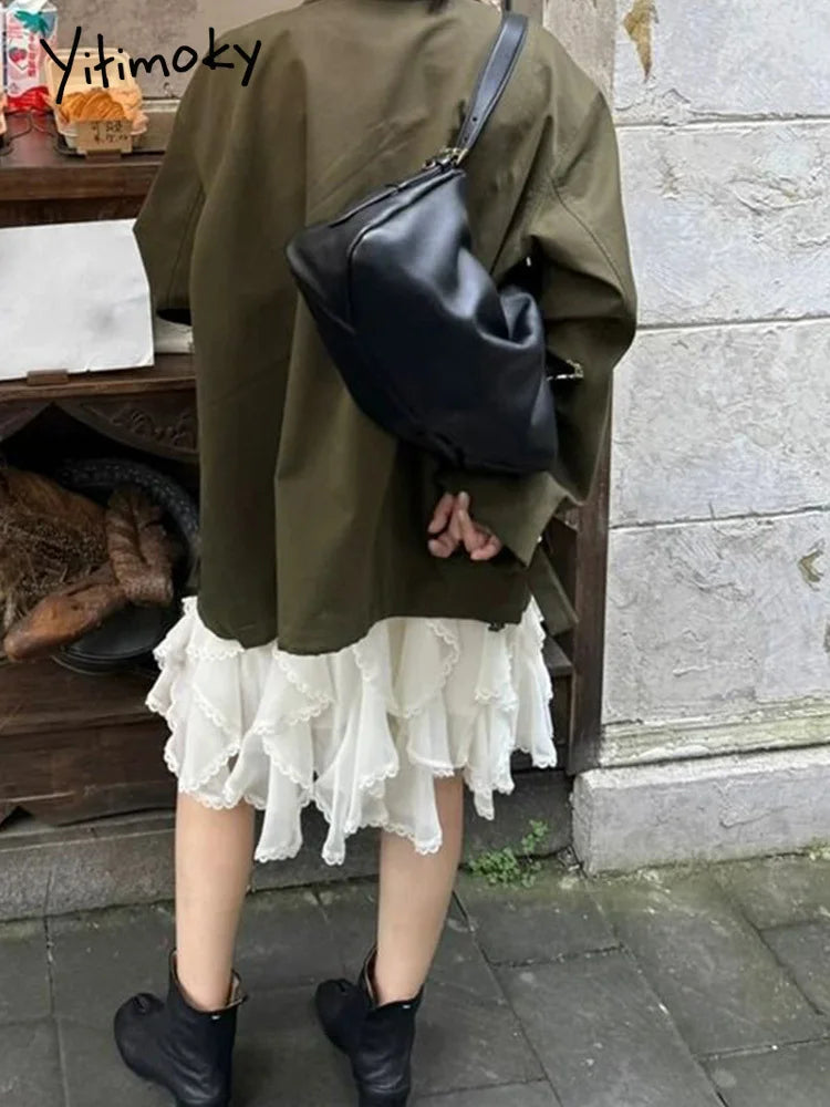 Fashion Skirts for Women Vintage Sexy Casual Skirts Solid Lace Asymmetrical High Waist Sweet Mini 2025 New Spring Summer Skirts