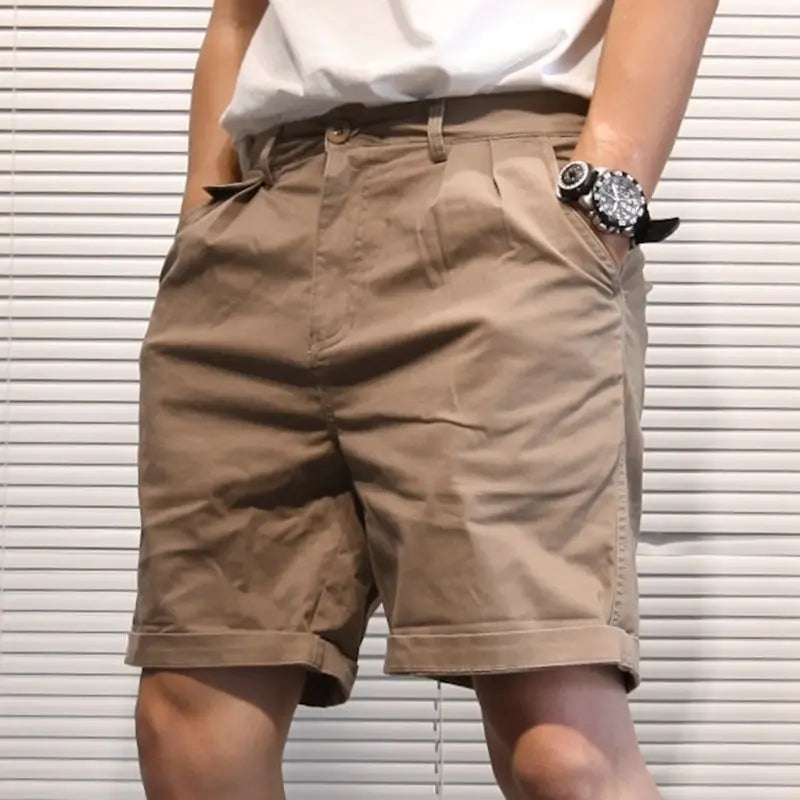 Summer Thin Men Workwear American Retro Solid Color Loose Five-point Straight Casual Shorts