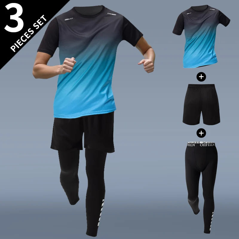 3 Pcs Men's Quick-drying Sports Gradient Suit Leisure Sports Running Short Sleeve Comfortable Sun Protection Pants Joker Shorts