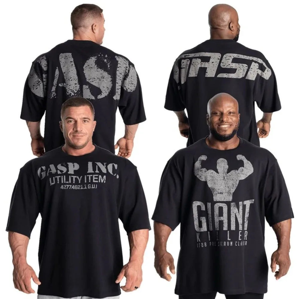 2025 Summer Gasp Trend Brand Men's Strength Gym Tee Print Short-sleeved Pure Cotton Casual High-quality T-shirt Couple Tee