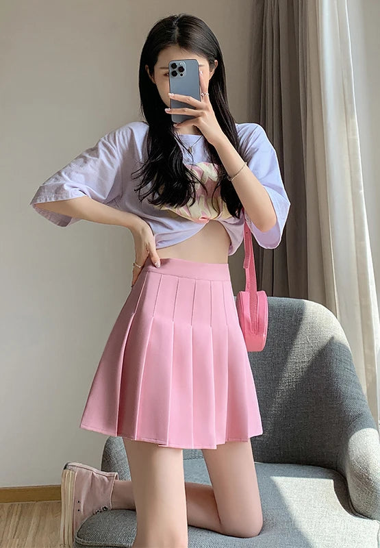 Summer High Waist Pleated Skirt Women Saias Vintage Sexy Mini Skirts Faldas Harajuku Casual Jupe Streetwear Woman Clothes New