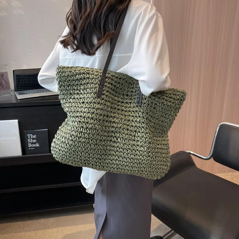 Straw Woven Tote Bags Casual Large Luxury Design Capacity Handbag Beach Shoulder Simple Women's Bag Style Shopping Summer bolsos