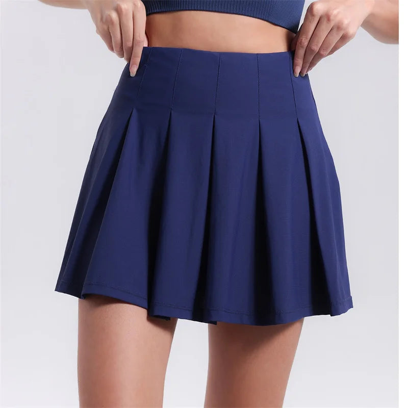 Aiithuug Crease Resistant Tennis Skorts Pockets Pleated Tennis Skort Sports Skirts Stretchy Running Shorts Skirt Golf Skorts