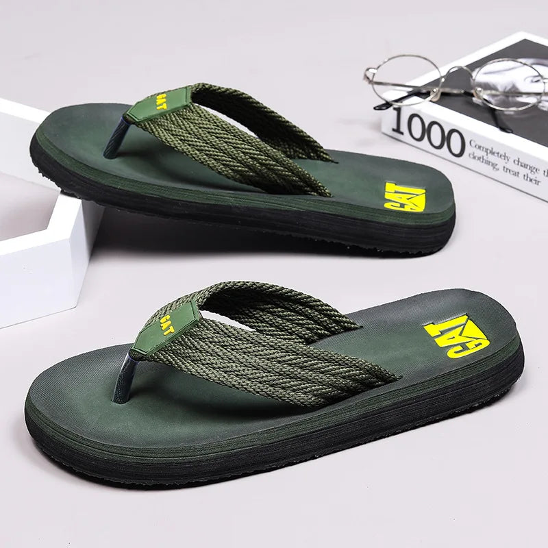 Men's GAT Flip-Flops Wide Strap Non-Pinch Retro Outdoor Anti-Slip Breathable British Style Sandals Beach Shoes