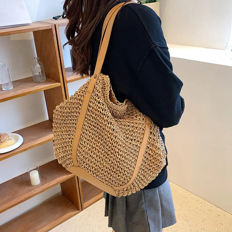 Casual Women's Underarm Shoulder Bag Luxury Design Straw Woven Large Capacity  Fashion Hobo Handbag Summer Beach BagShopper Tote