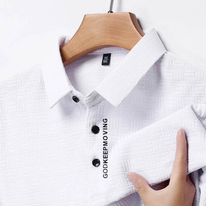 New Men's Business Casual Short Sleeved Shirt with Badge Solid Color Polo Shirt Fashionable Breathable Comfortable Versatile Top
