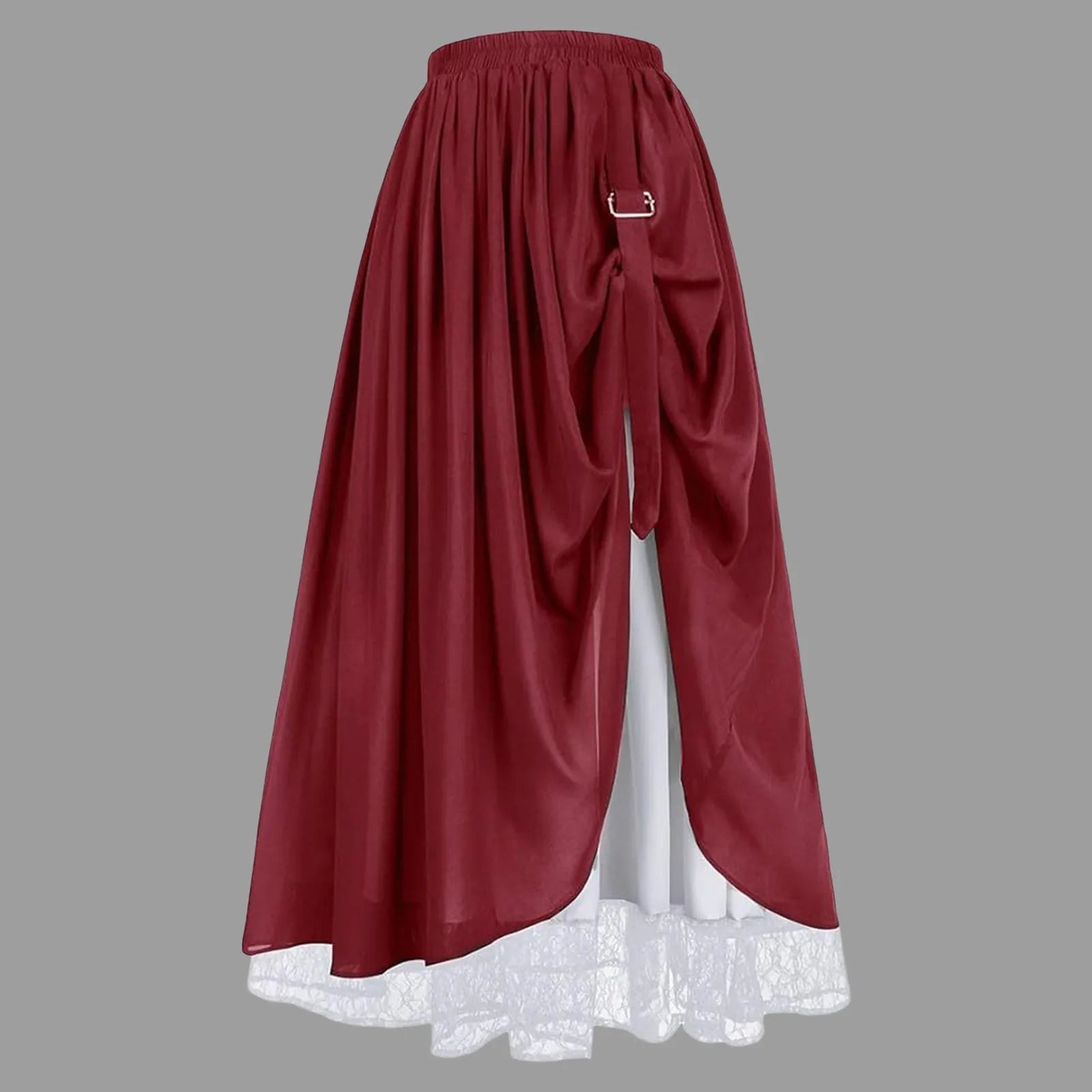 Double Layered Victorian Vintage Skirt Women High Waist Pleated Renaissance Lace Long A Line Skirt With Lining For Autumn Winter