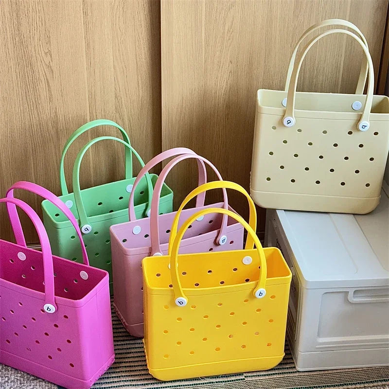 Beach bogg Bag Tote Silicone Basket Waterproof Travel Jelly Handbag Women Picnic Basket Multi-Purpose Croc Handbag Shopping Bags