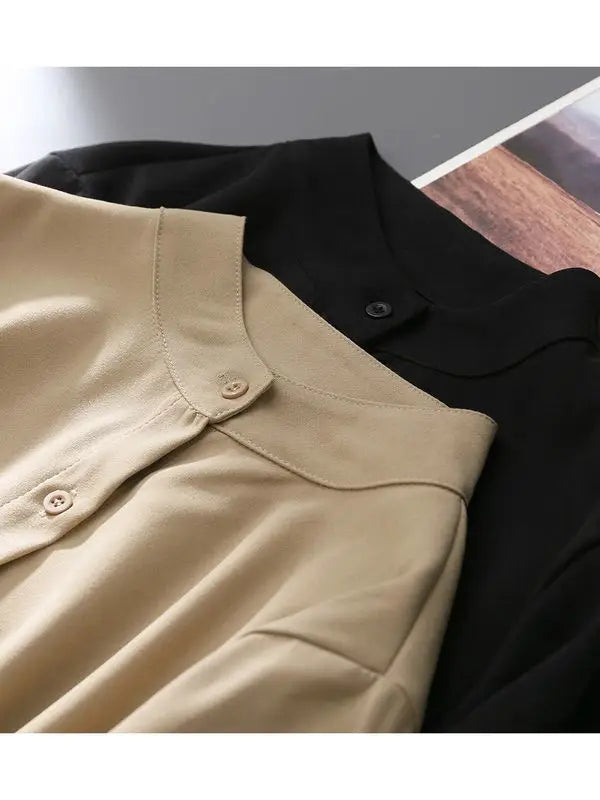 Spring New Style Lantern Sleeve White Shirt Women Long-sleeved Grinding Top Korean Style Loose Stand Collar Puff Sleeve Cardigan