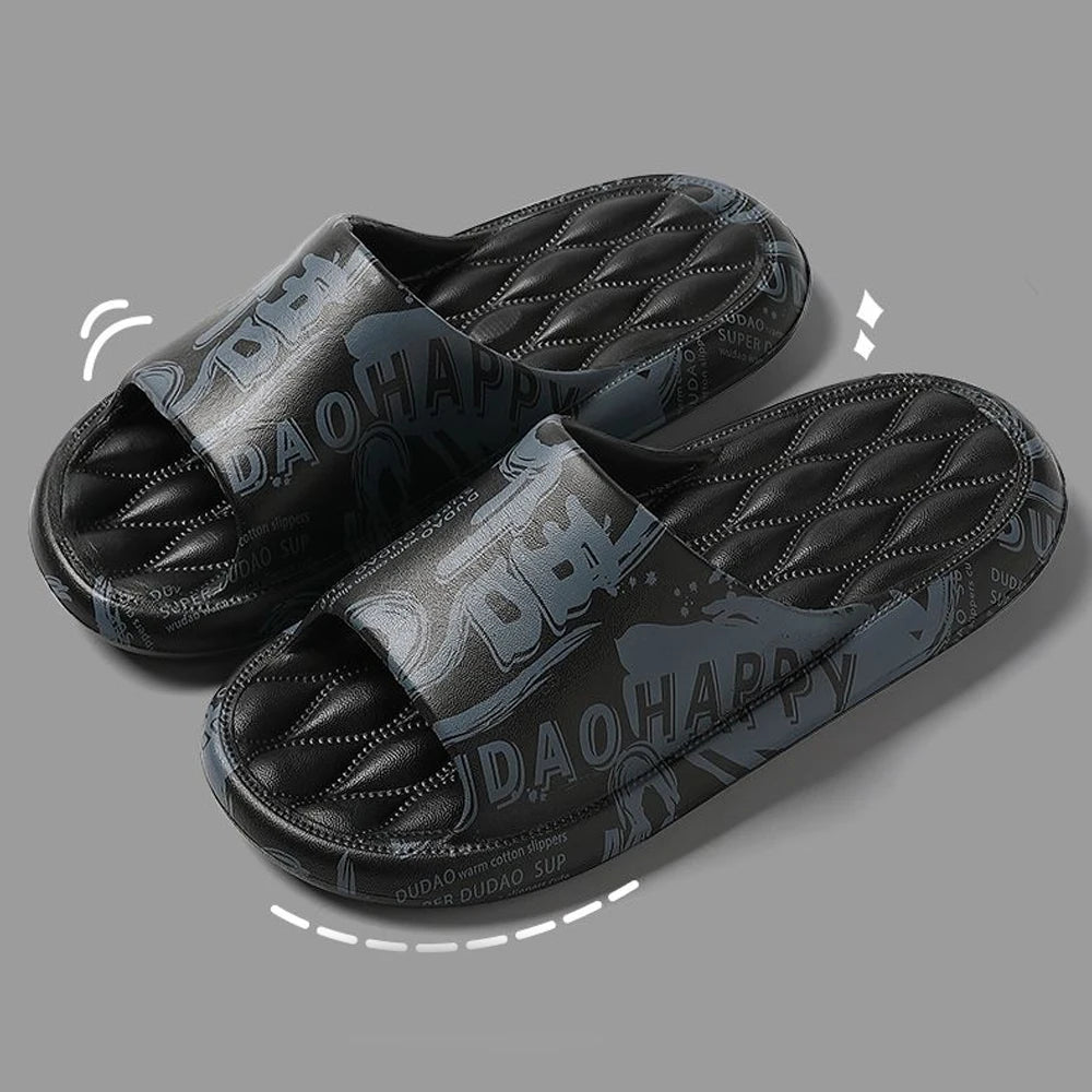 BASATU Men Summer Slippers Beach Sandals Flip Flop Printing Thick Soled Boys Girls Unisex Home Bath Shoe Large Size 46-47