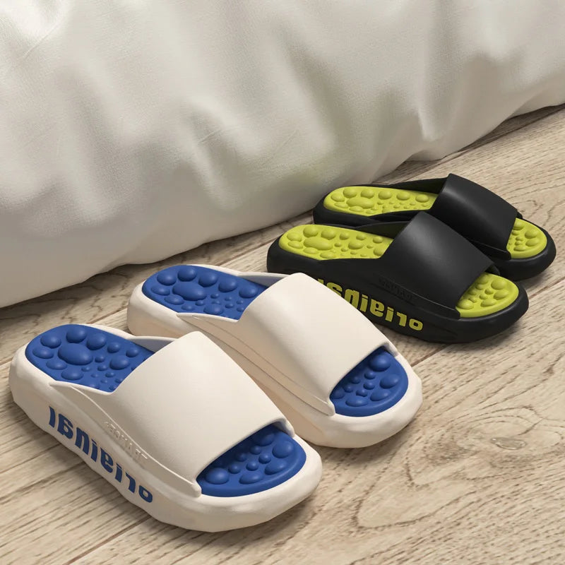 Men Summer Four Season Outdoor Slippers Men and Women Beach Seaside Anti Slip Comfortable Slippers Fashionable One-line Slippers