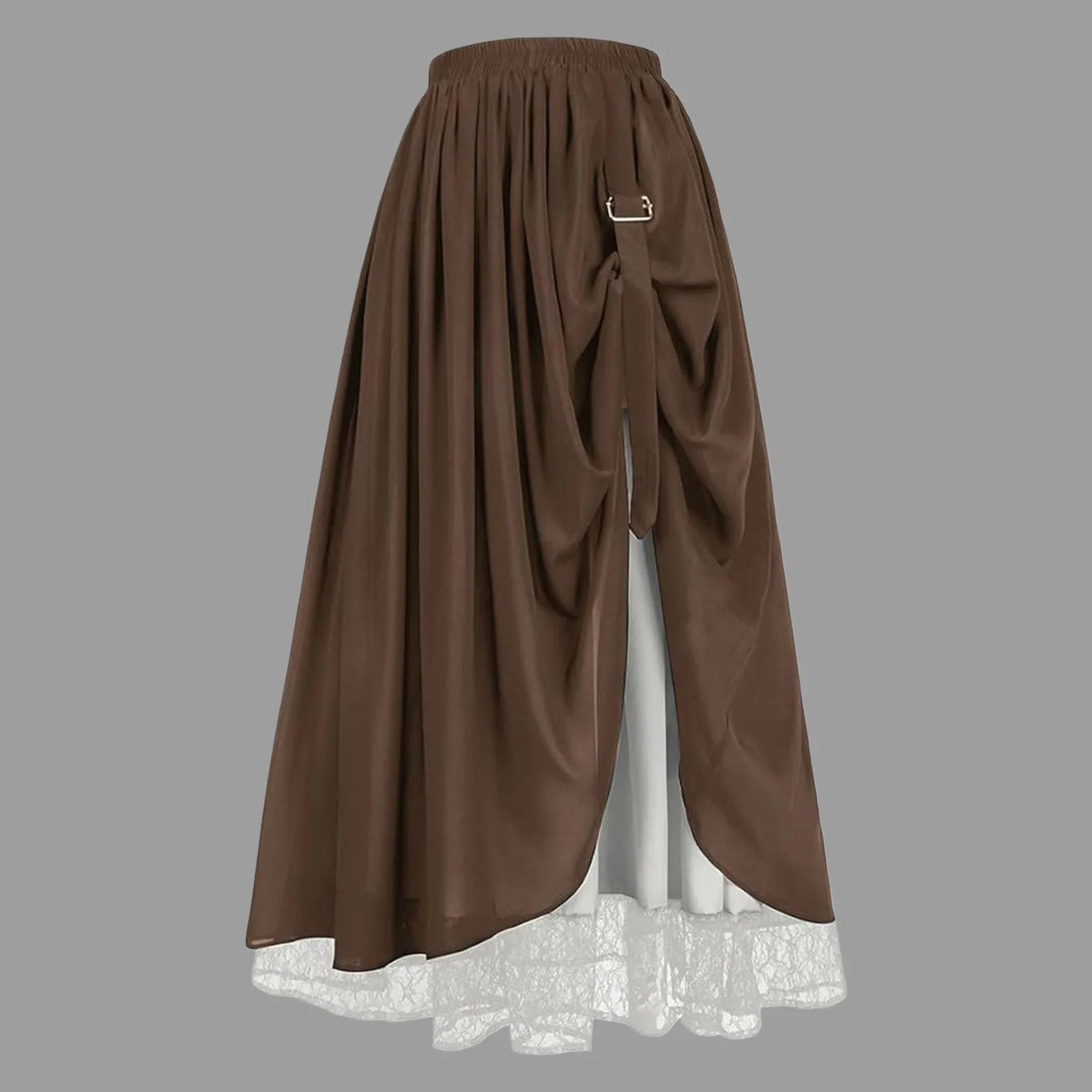 Double Layered Victorian Vintage Skirt Women High Waist Pleated Renaissance Lace Long A Line Skirt With Lining For Autumn Winter