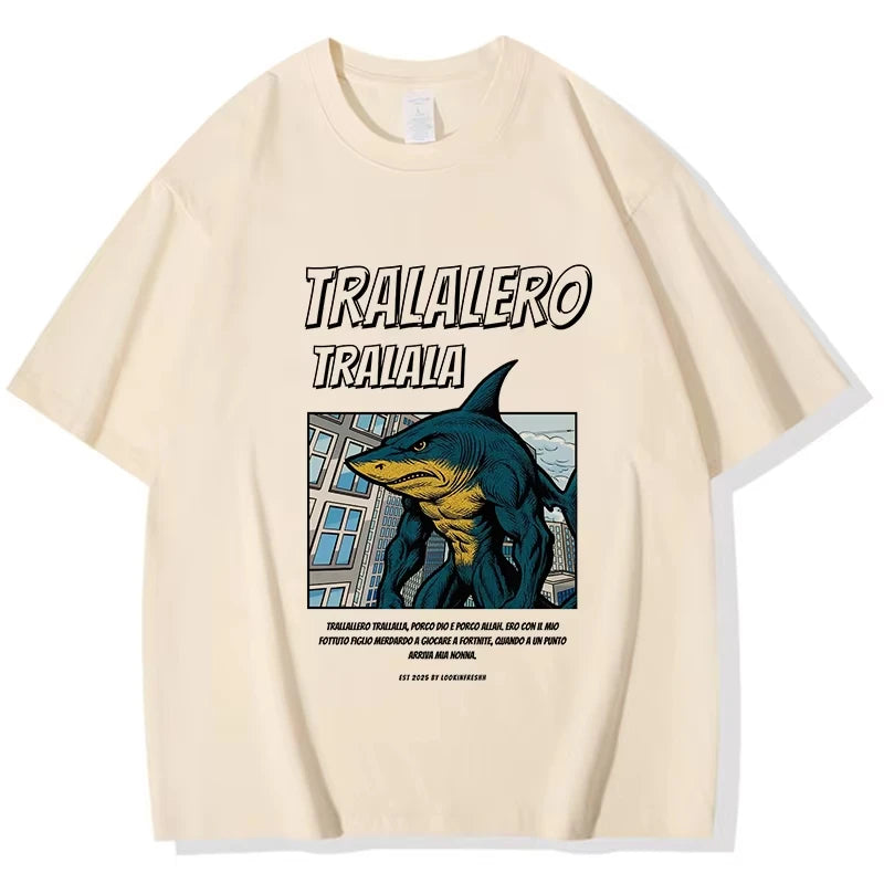 Tralalero Tralala Tung Sahur Bombardiro Crocodilo Tee Shirt Funny Italian Brainrot T-shirt Men Women Meme Print Top Short Sleeve