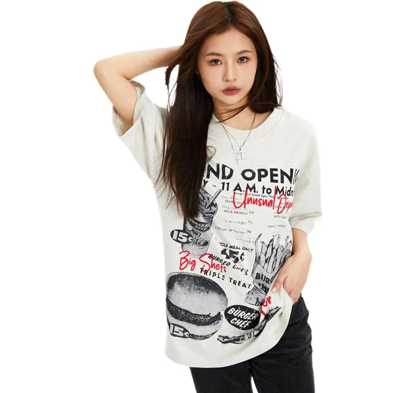 MAQVOB Top Quality EU US Size Street Wear Spring Summer Men Women Cotton Hamburger Printing Short Sleevet T-shirt