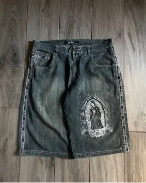 American retro summer vacation style denim shorts design niche letter printing high street loose casual sports men's shorts