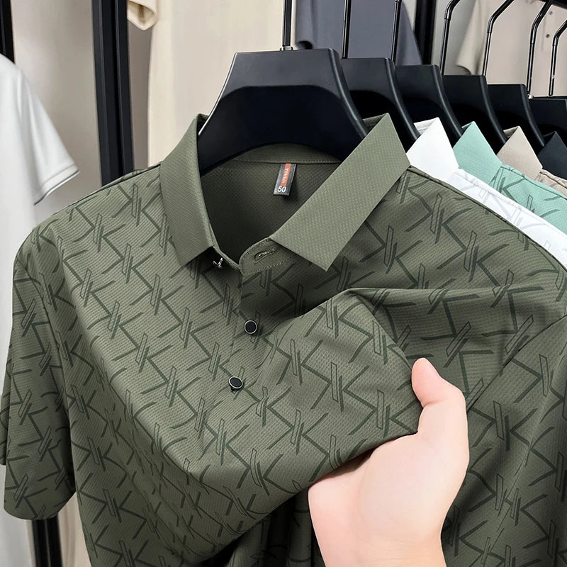 2025 Spring and Summer Men's Short-sleeved Polo Shirt Business Casual Middle-aged Dad's Wear Thin Breathable Lapel T-shirt Men