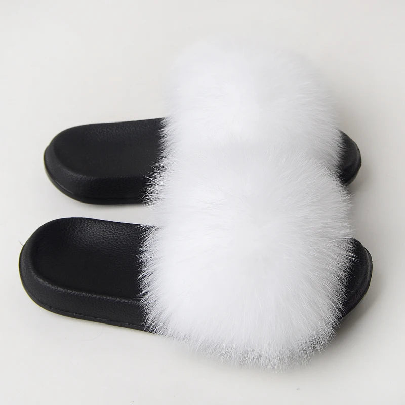 Real Fox Fur Slippers Women Fluffy Slippers With Fur Fashion Beach Shoes Plus Size Shoes Natural Fur Slippers Woman Home Slipper
