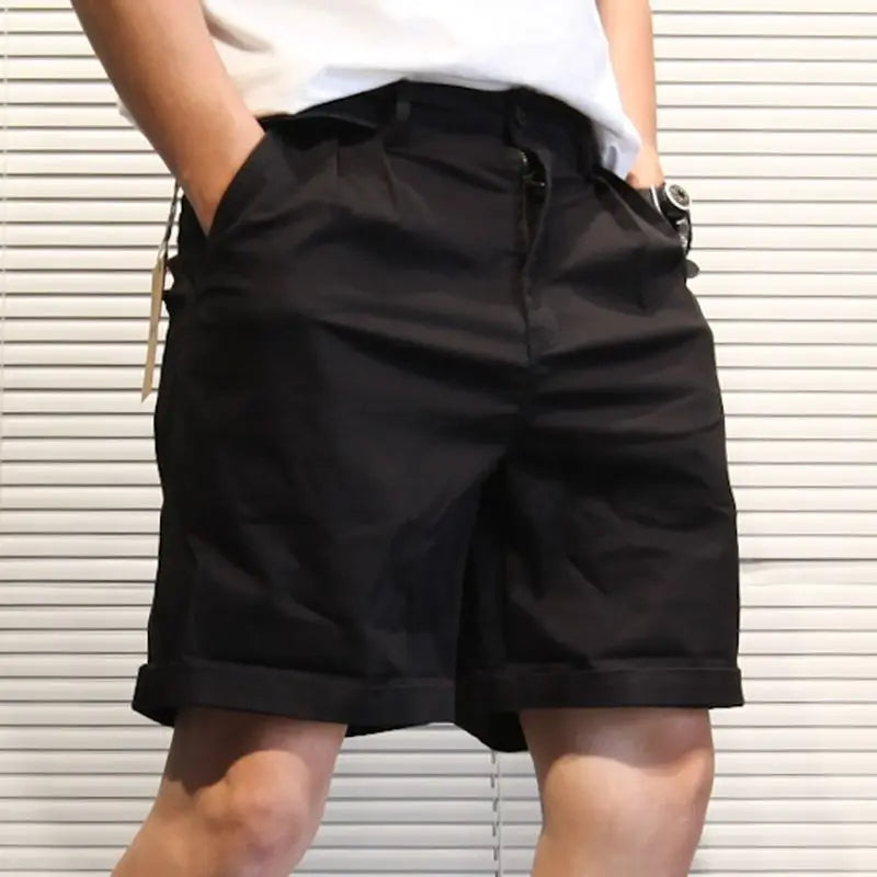 Summer Thin Men Workwear American Retro Solid Color Loose Five-point Straight Casual Shorts