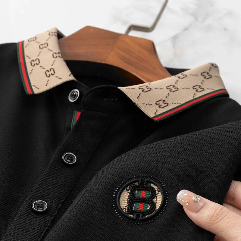 Summer new men's short sleeve luxury custom exquisite embroidery polo shirt high-quality silk cotton T-shirt business casual top