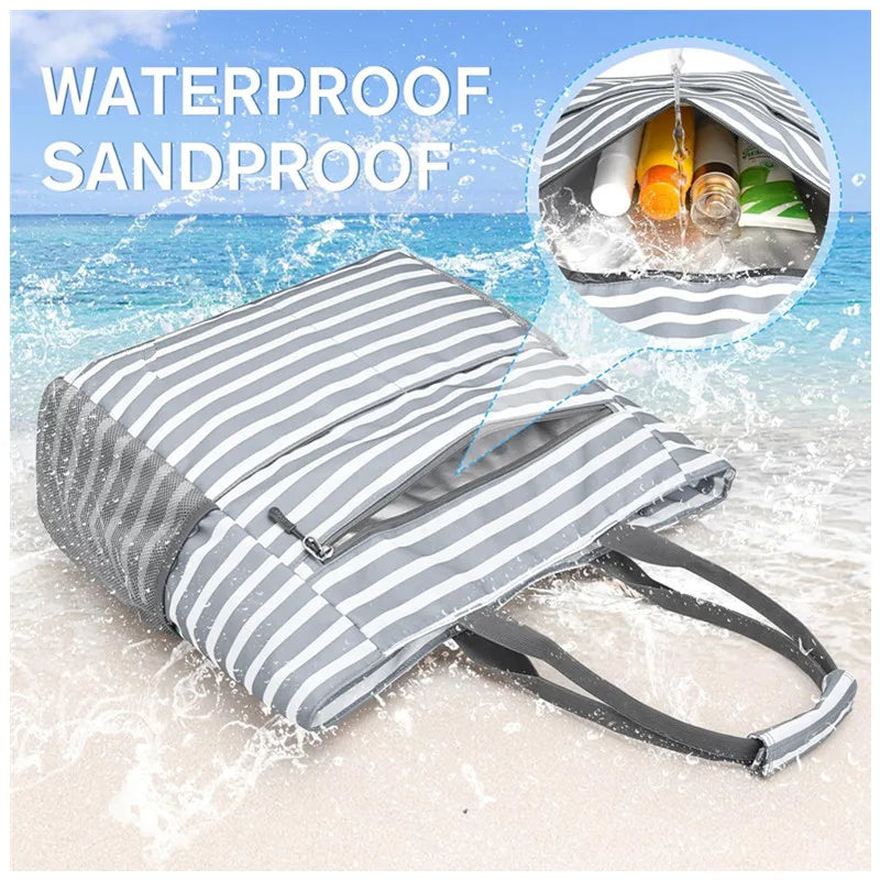1pcs Beach Tote Bag Waterproof Foldable Large Capacity Lightweight Portable Travel Storage Bag for Outdoor Swimming Vacation