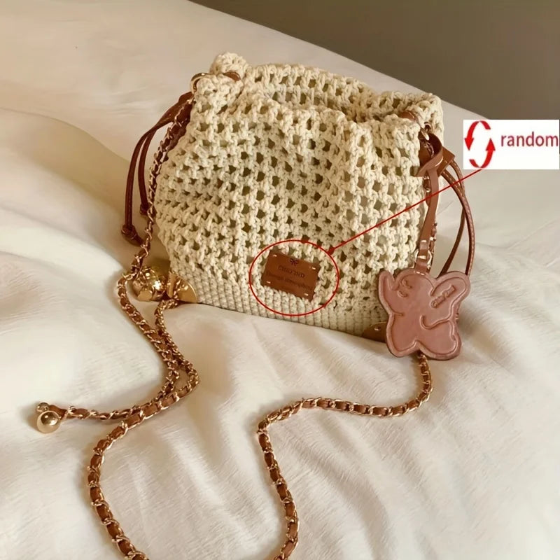 Women's Chic Summer Knit Crossbody Bag with Adjustable Strap  Versatile Commuter Handbag with Polyester Lining