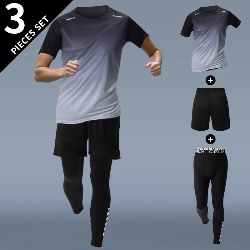 3 Pcs Men's Quick-drying Sports Gradient Suit Leisure Sports Running Short Sleeve Comfortable Sun Protection Pants Joker Shorts