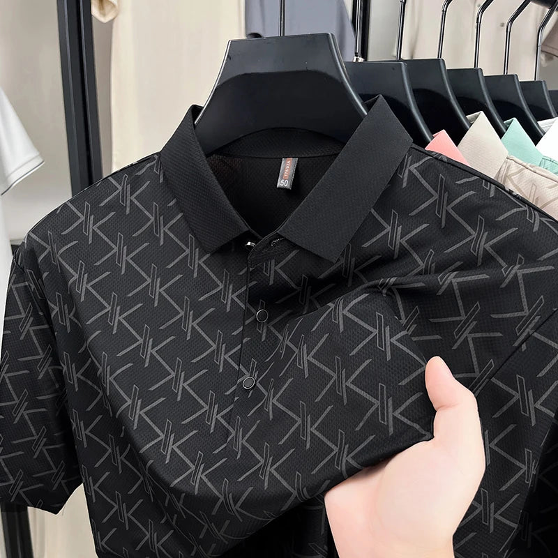 2025 Spring and Summer Men's Short-sleeved Polo Shirt Business Casual Middle-aged Dad's Wear Thin Breathable Lapel T-shirt Men