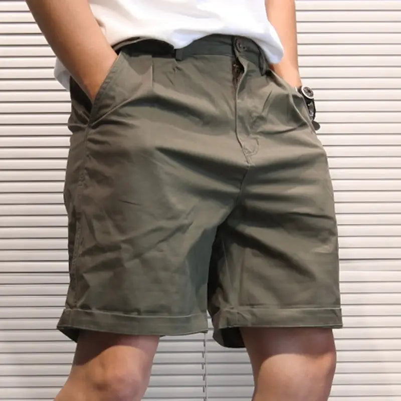 Summer Thin Men Workwear American Retro Solid Color Loose Five-point Straight Casual Shorts