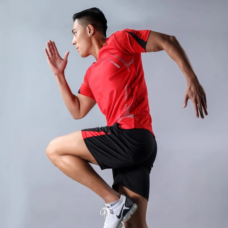 Men's High-quality Ultra-thin Ice Silk Outdoor Sports Short Sleeved Shorts Set Fashionable Loose Breathable Two-piece Set