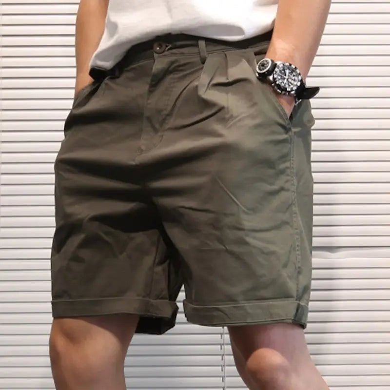 Summer Thin Men Workwear American Retro Solid Color Loose Five-point Straight Casual Shorts