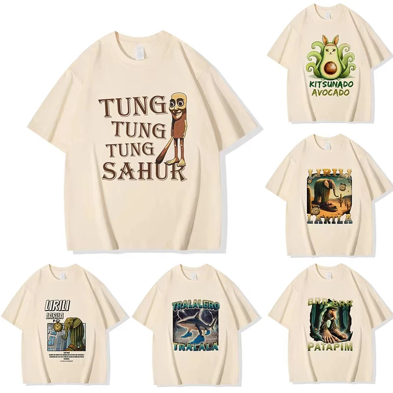 Tralalero Tralala Tung Sahur Bombardiro Crocodilo Tee Shirt Funny Italian Brainrot T-shirt Men Women Meme Print Top Short Sleeve