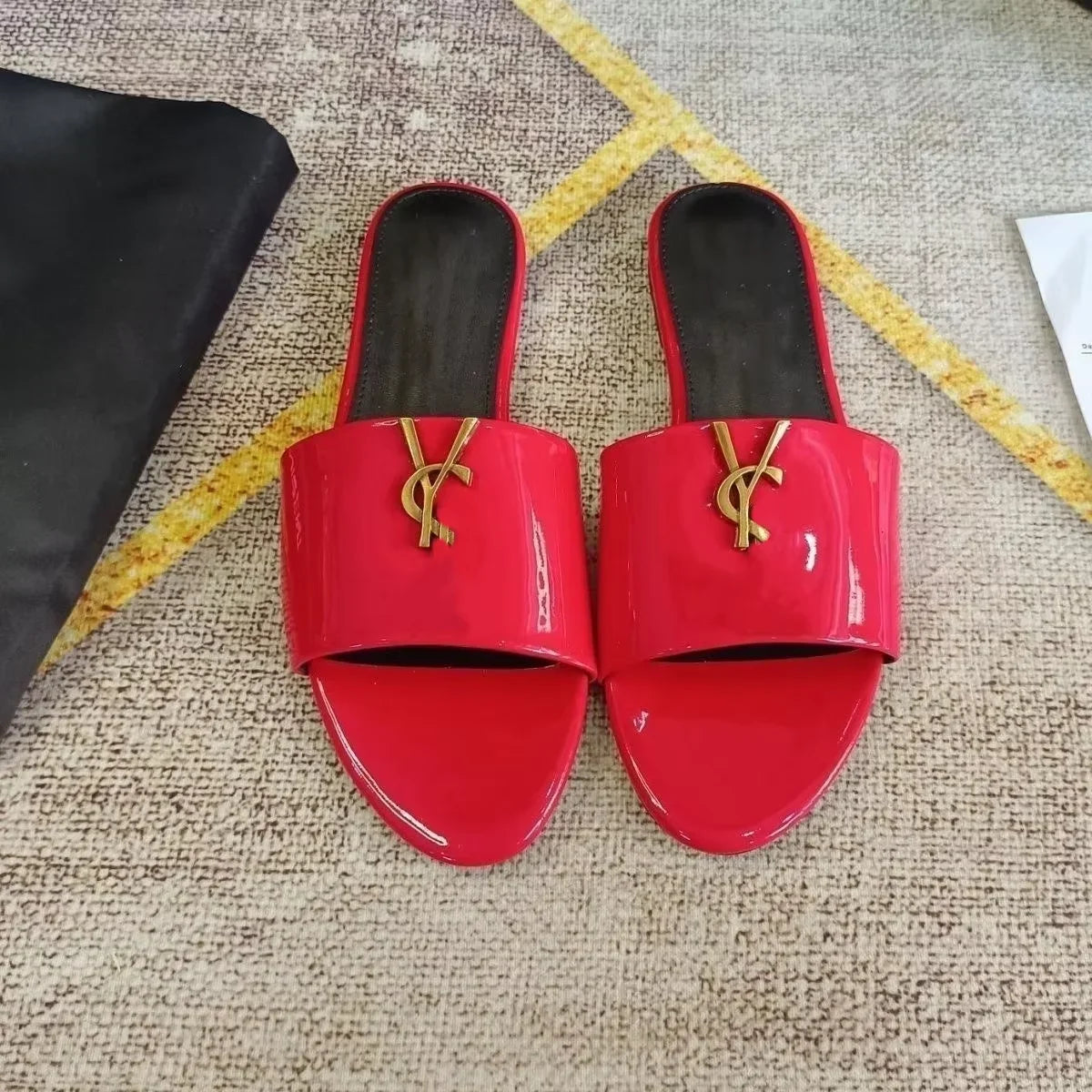 New Internet Celebrity Embroidered Slippers for Women Wearing Sheepskin Printed Alphabet Beach Leisure Internet Celebrity