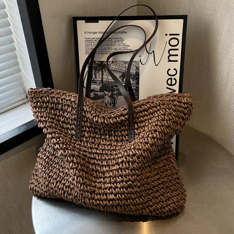 Straw Woven Tote Bags Casual Large Luxury Design Capacity Handbag Beach Shoulder Simple Women's Bag Style Shopping Summer bolsos