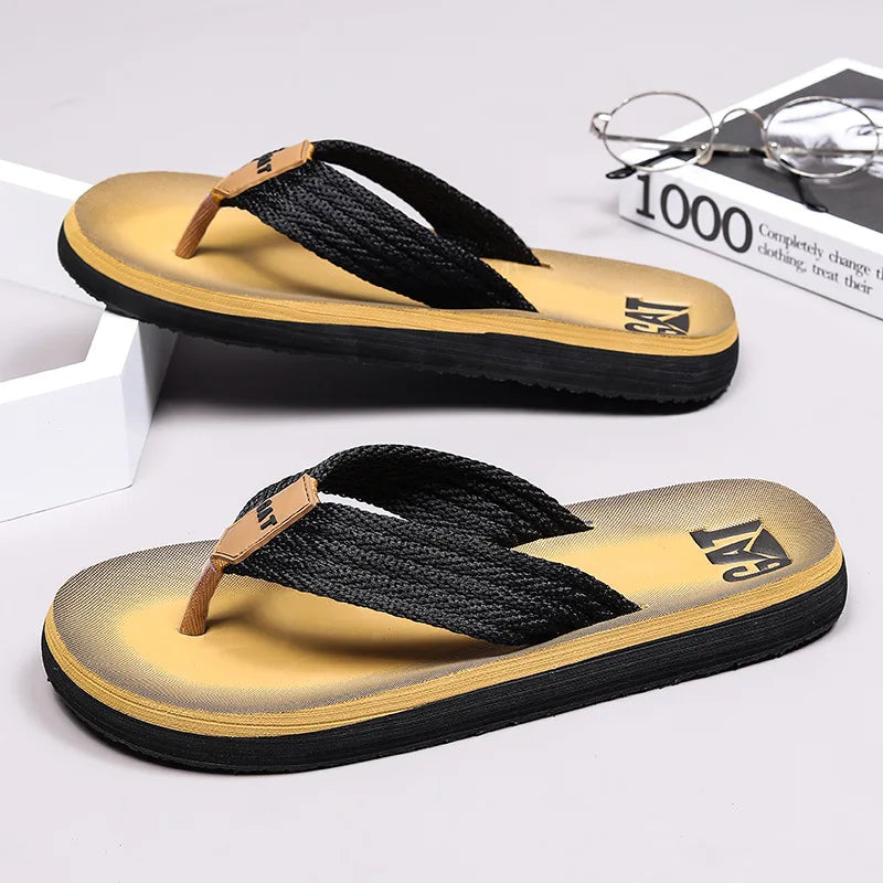 Men's GAT Flip-Flops Wide Strap Non-Pinch Retro Outdoor Anti-Slip Breathable British Style Sandals Beach Shoes