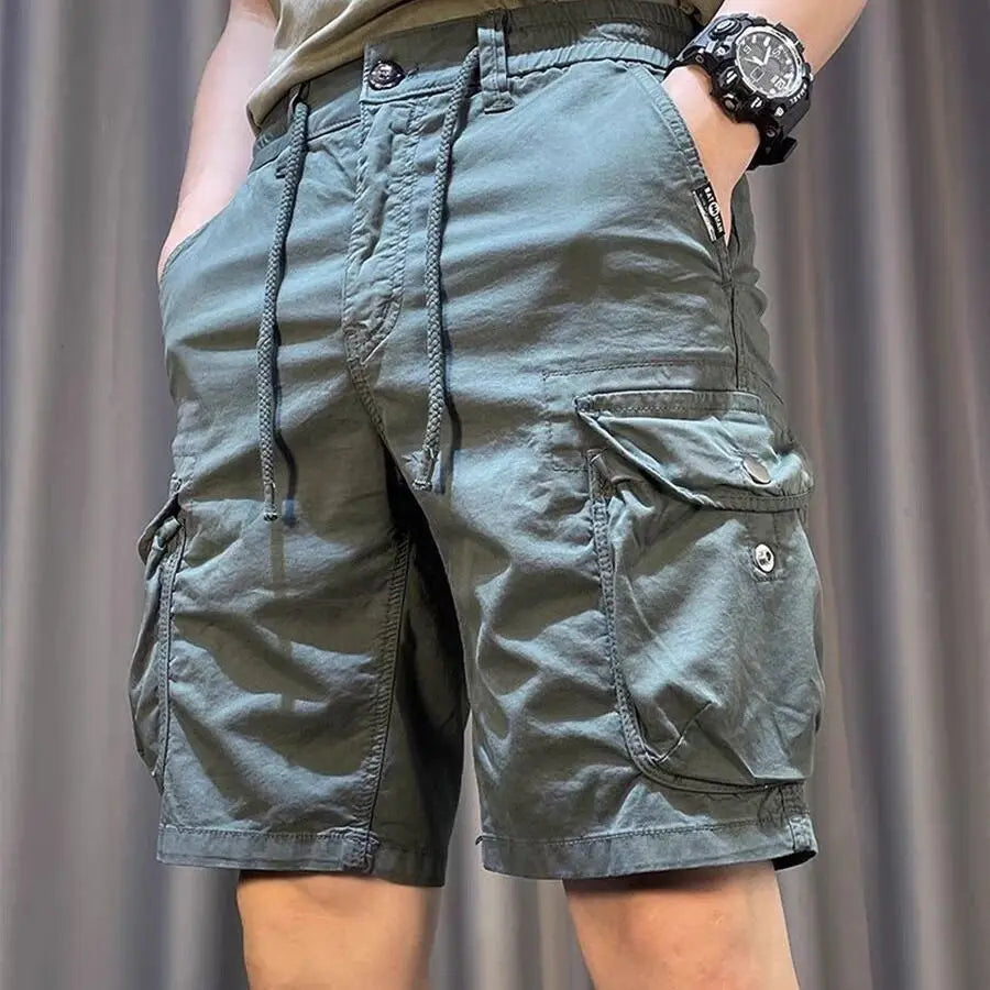2025 Summer Workwear for Men Casual Multi-pocket Loose Elastic Five-point Mid-sized Pants