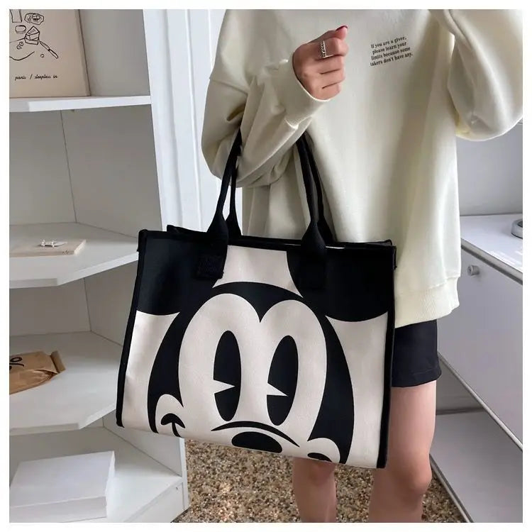 Disney Authorized Mickey Mouse Large Capacity Canvas Tote Bag For Women Elegant Summer Fashion Shoulder Bag Commuter Tote Bag