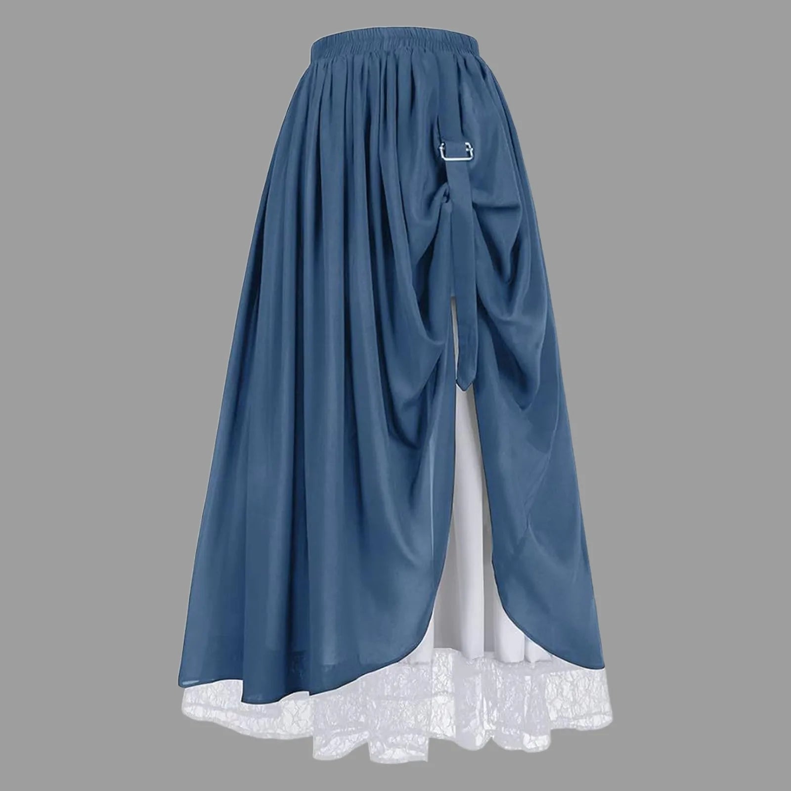 Double Layered Victorian Vintage Skirt Women High Waist Pleated Renaissance Lace Long A Line Skirt With Lining For Autumn Winter
