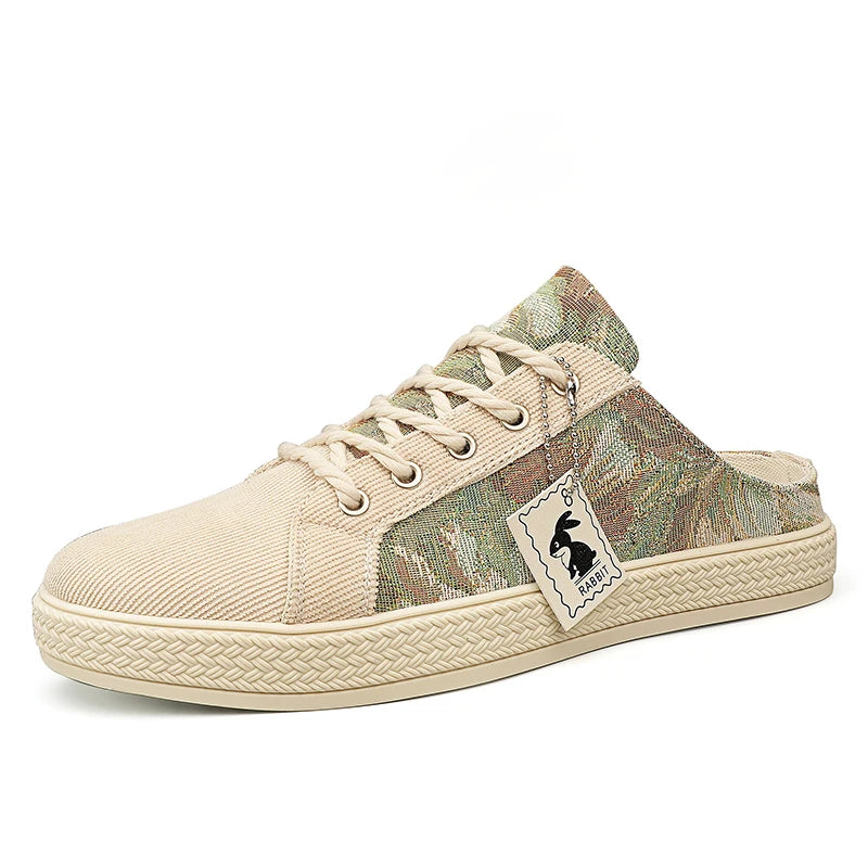 Men's canvas slippers summer outdoor anti-slip soft-sole fashion youth casual slippers driving sandals Joker tide half slippers