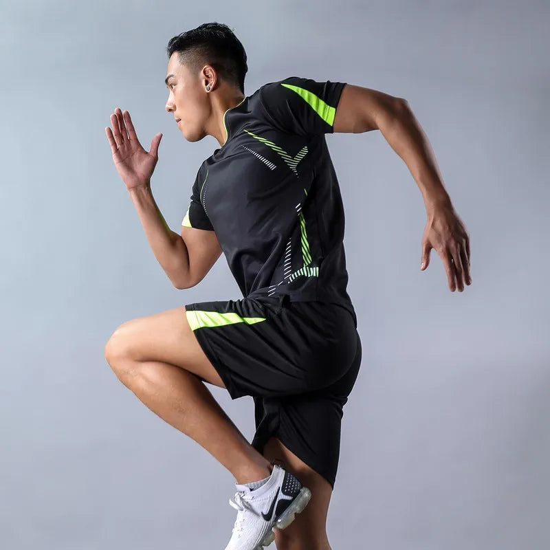 Men's High-quality Ultra-thin Ice Silk Outdoor Sports Short Sleeved Shorts Set Fashionable Loose Breathable Two-piece Set
