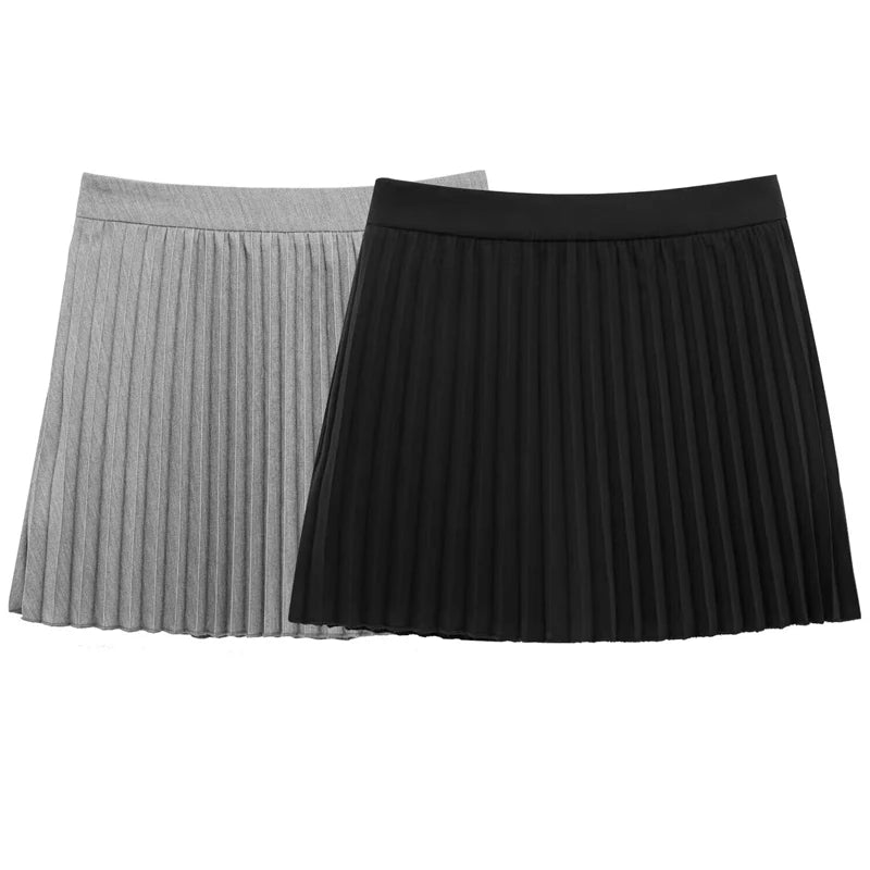 TRAF Mini Pleated Culottes Women's Skirt Summer 2025 Elegant Black Grey Skirts Wrap High Waist Skirt Pants Korean Style Culottes