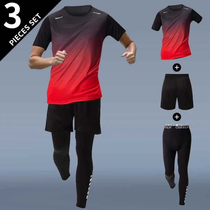 3 Pcs Men's Quick-drying Sports Gradient Suit Leisure Sports Running Short Sleeve Comfortable Sun Protection Pants Joker Shorts