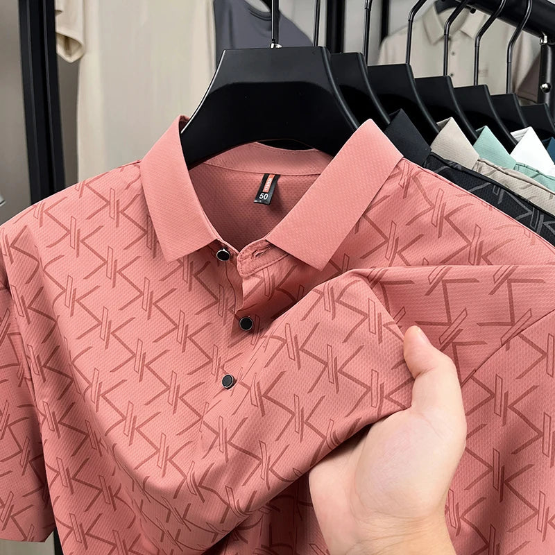 2025 Spring and Summer Men's Short-sleeved Polo Shirt Business Casual Middle-aged Dad's Wear Thin Breathable Lapel T-shirt Men