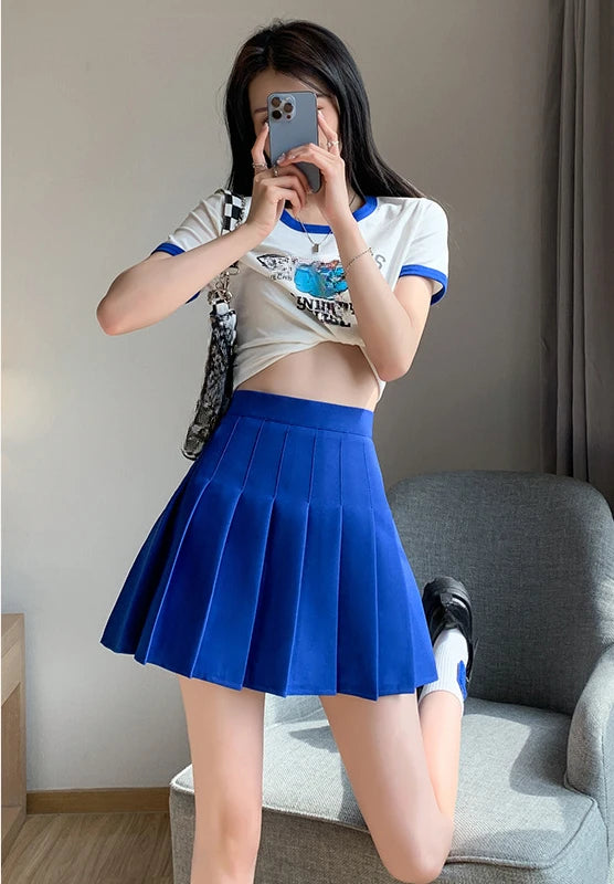 Summer High Waist Pleated Skirt Women Saias Vintage Sexy Mini Skirts Faldas Harajuku Casual Jupe Streetwear Woman Clothes New