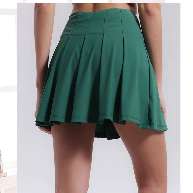 Aiithuug Crease Resistant Tennis Skorts Pockets Pleated Tennis Skort Sports Skirts Stretchy Running Shorts Skirt Golf Skorts