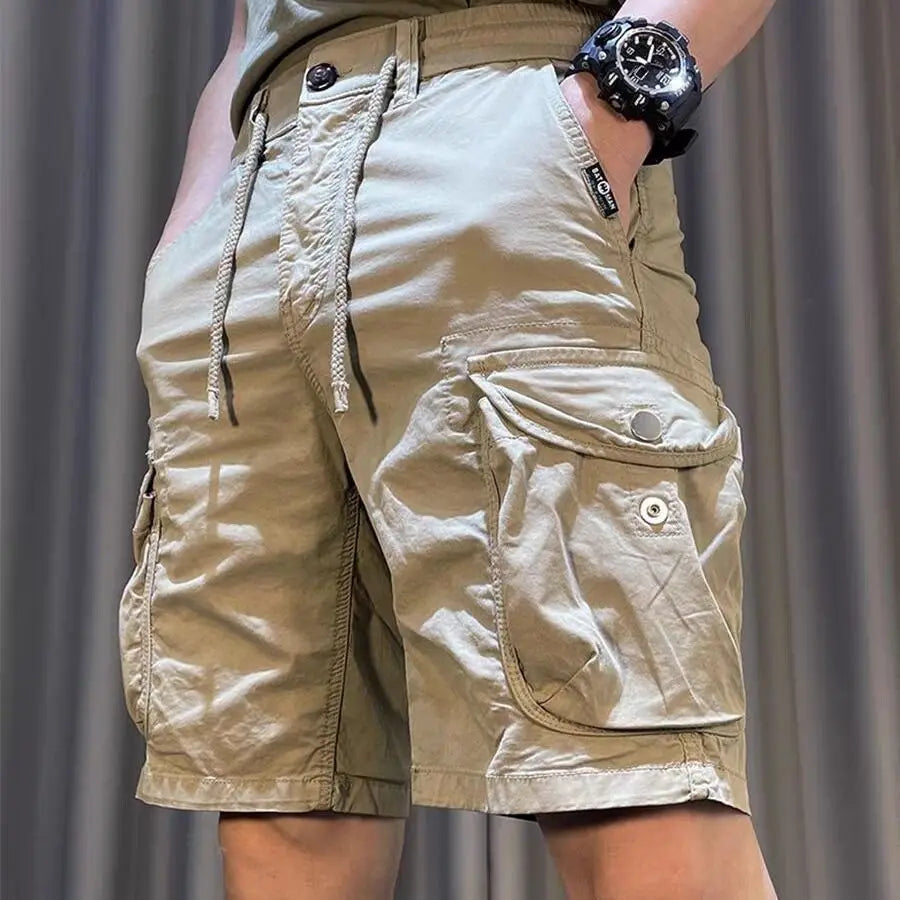 2025 Summer Workwear for Men Casual Multi-pocket Loose Elastic Five-point Mid-sized Pants